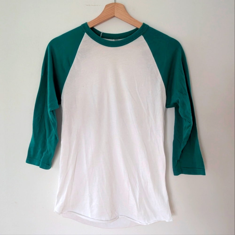 American Apparel The 50 50 Shirt Baseball Tee Green and White (XS)